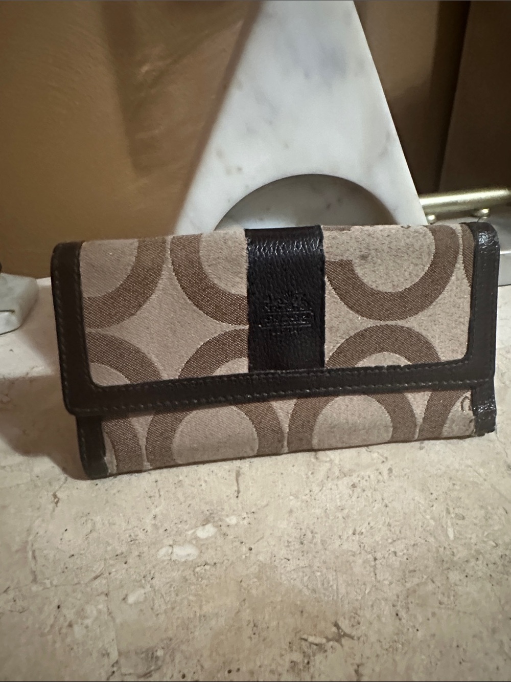 Coach Canvas Continental Wallet in Beige and Brown